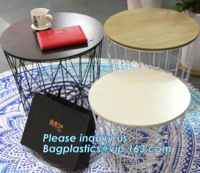 China Wooden top metal wire coffee table design, customized design size wire coffee side tables, Black iron base and transpare for sale