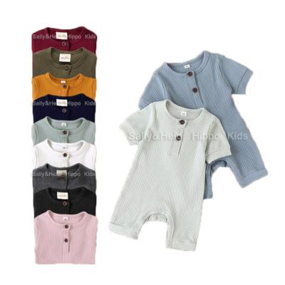 China Thin Pure Cotton Eco-friendly Rib Color Newborn Baby Boy Girls Romper Jumpsuit Knitted Clothes Teams Wholesale for sale