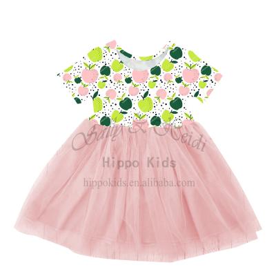 China 2021 New Design Apple Print Washable Baby Dresses 2-12 Years Back To School Toddler Girl Tulle Dress for sale