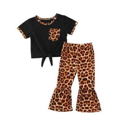 China Breathable Toddler Newborn Baby Clothes Tops+Leopard Bottom Long Panty Outfits Sets Little Girls Clothing Baby Summer Outfits for sale