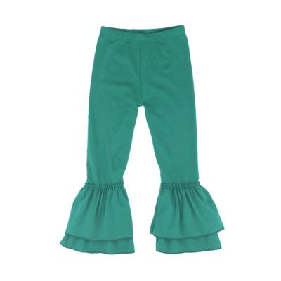 China Sustainable Wholesale Fashion Green Cotton Girls Icing Soft Ruffle Pants for sale