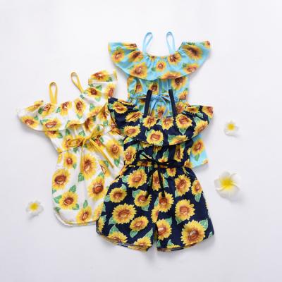 China Toddler Infant Sunflower Print Breathable/Washable Suspenders Girls Striped Sleeveless Romper Suspender Overalls Teams Summer Cute Playsuit for sale