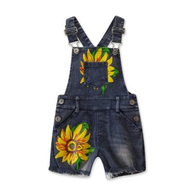 China Newest Overall Breathable Girls Sunflower Denim Kids Fashion, Stylish And Comfortable Baby Clothes Set for sale