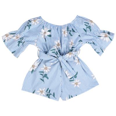 China Jasmine Bow Kids Print Strip Jumpsuit Casual Comfortable Hot Sale Girls Big Flower Set Clothes, Girls Summer Outfit for sale