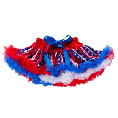 China Girls Breathable 4th of July Tutu Skirt, Colorful Tutu Skirt with Ribbon for Kids, Soft Tulle Tutu Skirt for sale