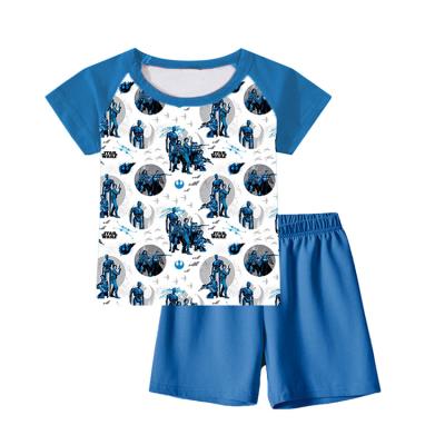 China Summer boys milk rugby printing equipment set breathable silk shorts set children boy clothing for sale