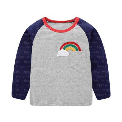 China Viable Comfortable Wholesale Boys Long Sleeve 100%Cotton Rainbow Embroidered T-shirt Kids Boutique Clothes for sale