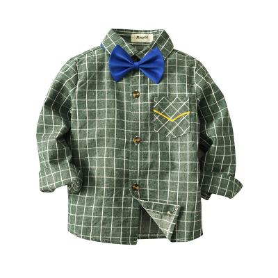 China Autumn Boys Black Long Sleeve Viable Plaid Spring T-shirt Contrast Collar Blouse Thick Kids Clothes for sale