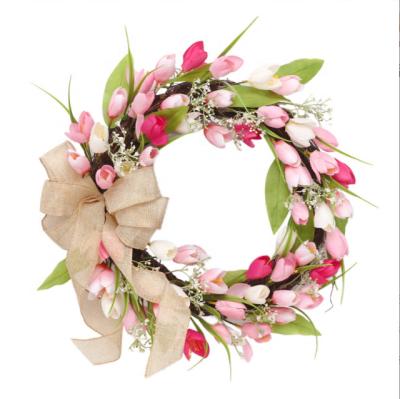 China Colorful Tulip Flower Door Garland Christmas Hanging Wreaths Customized Beautiful Real Touch Decoration Artificial Silk Wholesale for sale