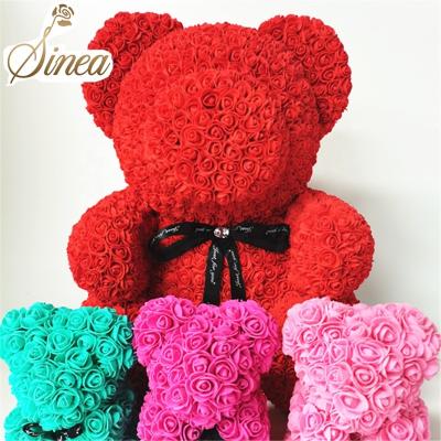 China Handmade Best Forever Festival Decoration Home Infinity Heart Foam Box Rose Big Flower Teddy Bears For Bridal Showers for sale