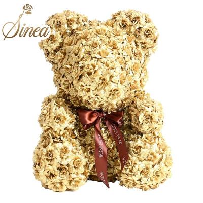 China Premium Quality Lovely Artificial Flower 40cm Christmas Flower PVC Artificial Gift Box Gold Colorful Fashion Silver Attractive Design Rose Bear Moss for sale