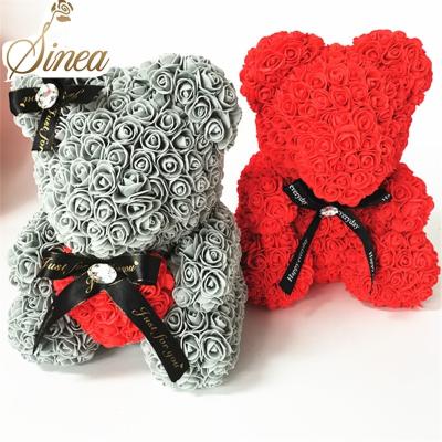 China Rea Foam Rose Good Forever Romantic Price Red Promotional OEM Rose Flower Teddy Foam 40cm Rose Bears For Girlfriend Gifts for sale