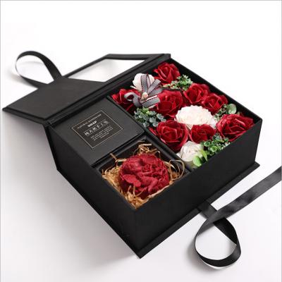 China Romantic Festival Gift New Perfect Gift Set Square Box Roses Flower Arrangement Handmade Decorative Foam Scented Soap Flowers for sale