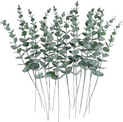 China Iron Frosted Fake Stems Eucalyptus Plants Single Green Leave Artificial Flowers Long Eucalyptus Branch For Wedding Table Centerpiece for sale