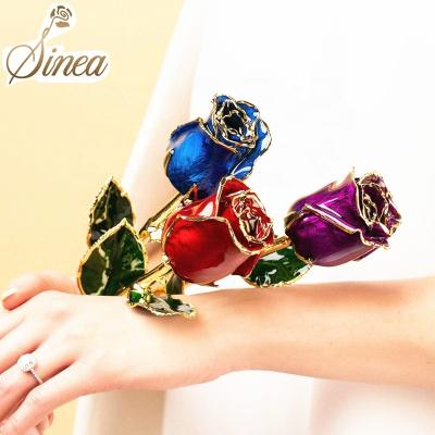 China Contact real Rose Fashion low price romantic eye-catching valentine design real natural preserved flowers aluminum galaxy 24k gold dipped plated roses for sale