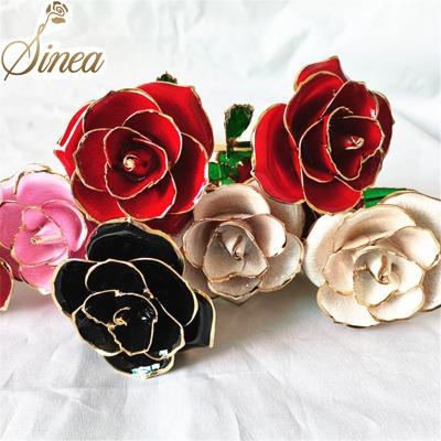 China Factory price factory beautiful factory flower plants natural galaxy 24k gold natural gold foil colorful gift real touch plated dipped roses flower for sale