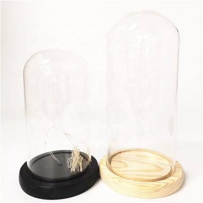 China China wholesale customized transparent wooden U-shape diy bell display stand around cheap clear flower glass dome with base for sale