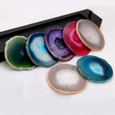 China Green White Agate Quartz Coaster Europe Agate Agate Coaster Home Decoration Wholesale Natural Crystal Gemstones Etc. slices for sale