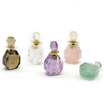 China Cosmetic Natural Crystal Bottle Woman Essential Oil Bottle Perfume Gemstone Bottle Cosmetic Packaging for sale