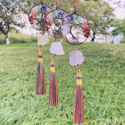 China Natural Crystal Europe Chakra Raw Stone Tree of Life Car Perfume Macrame Pendant Hanging Chips Gemstone Jewelry Hanging Stone Key Chain for sale