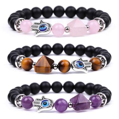 China Europe Newcomer Evil Eye Hand Beaded Crystal Quartz Etc. Clear Labradorite Obsidian Howlite Pyramid Charm Bracelets For Man And Woman for sale