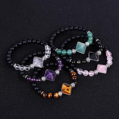 China Europe 2022 summer crystal beaded bracelets carving pyramid crystal amethyst obsidian tiger eye rose quartz etc. for man and woman for sale