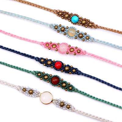 China Europe Gemstone Bohemian Natural Crystal Jewelry Knit Bell Chain Bracelet Cross Beaded Color Mixing For Man Or Woman for sale