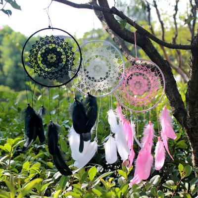 China Wholesale Europe Macrame Feather Catcher Hanging Decoration DIY Hand Knitting Dreamy Wind Chime Opens Home Decoration for sale