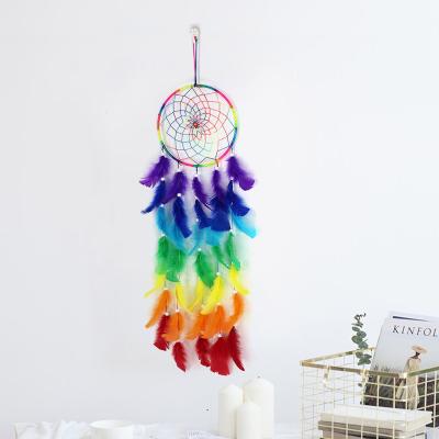 China Wholesale Colorful Pendant Decoration Europe Bohemia Dream Catcher Diy Hand Knitting Feather Catcher Opens Home Decoration for sale