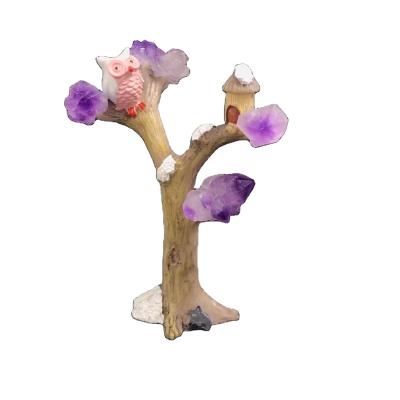 China Europe Wholesale Crystals Amethyst Tree Branch Money Feng Shui Luck Natural Tree Little Resin Trees Ornamental Decoration for sale