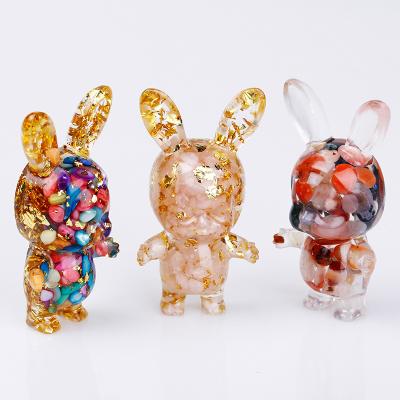 China Wholesale Natural Folk Art Stones Resin Crystal Rabbit Opens Toy Pet Desktop Ornaments For Decorate for sale