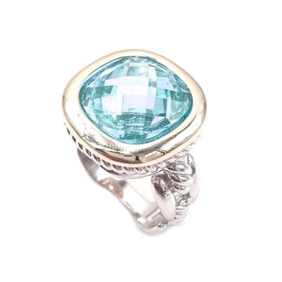 China Best Designer Rhodium Rings 2 Tone Square Blue Topaz Cubic CLASSIC Zirconia Ring Set For Girl *T1916RB for sale