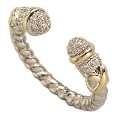 China Best Designer CLASSIC Rhodium Ring 2 Tone Cable Gold Tip with Zircon *A5910RK for sale