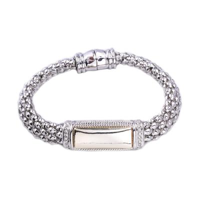 China Custom Casual / Sporty Rhodium 2 Tone Bar Rectangular Women's Handmade Bracelet 2 Bracelets Rhodium 2 For Sale *T2316BXK for sale