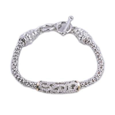 China Casual/Sporty Ladies Bracelet Rhodium 2 Tone Popcorn Bar Clear Cubic Zirconia Pave Friendship Women Bracelets *T2336BK for sale