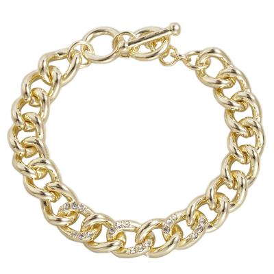 China TRENDY Trendy 14k Gold Cuban Chain With Crystals Mens Womens Mens Toggle Bracelet *T2450BG for sale