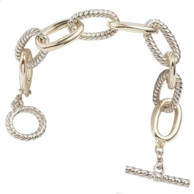 China TWO TONE Best Seller - Real Gold Plated Two Tone Cable Link Chain Toggle Bracelet *TB027 for sale