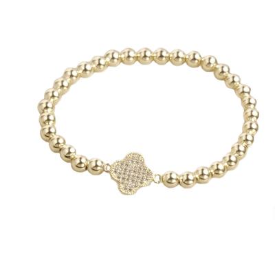 China TRENDY 14K Gold Plated Beaded Stretch Bracelet with Clover *A5614BGK for sale