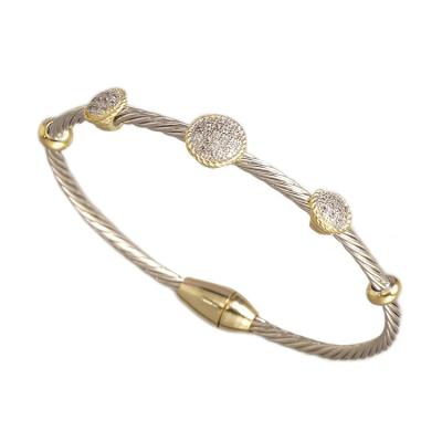 China TWO TONE Best Designer 3Mm Cable Tone And 2 3 Pave Bracelets With Charms Lady Big Gold Brass Bracelets For Sale *T2776BXK for sale