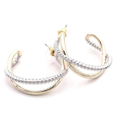 China Vintage Fashion Earrings Trend 2020 Jewelry Zinc Alloy Two Tone Cable Post Crossover Earrings Set *T1472EK for sale