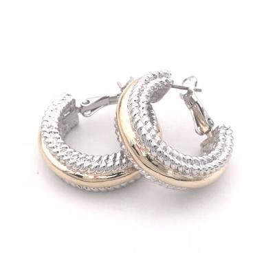 China Two Tone Girls Real 14K Gold Plating French Style Earring Clip On Two Toneone Hoop Earrings *T1478EK for sale