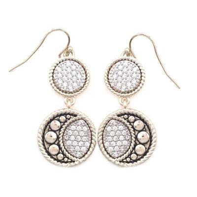 China Top Selling Vintage Two Tone Pave Two Layer Dangle 14K Gold Filled Drop Earrings 2020 *T1552EK for sale