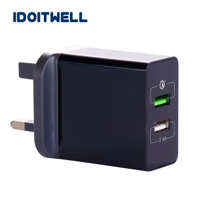 China Factory direct delivery travel UK direct shipping FCC ROHS qc3.0 charger CE FCC ROHS dual usb socket mobile cell phone wall charger for phone android for sale