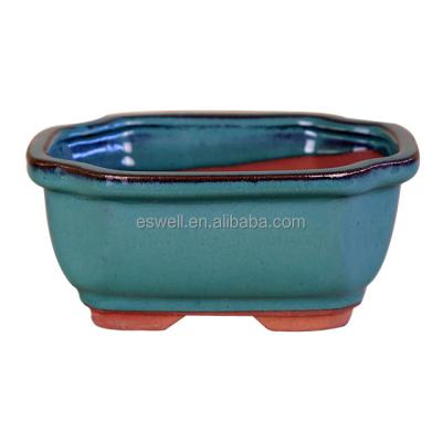 China CLASSIC Home Indoor Glazed Blue Ceramic Pots Red Color Potted Plants Bonsai Pots for sale