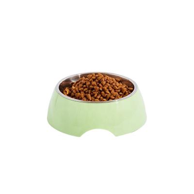 China Sustainable Dog Cat Use Plastic Stainless Steel Pet Bowl Feeder Green for sale