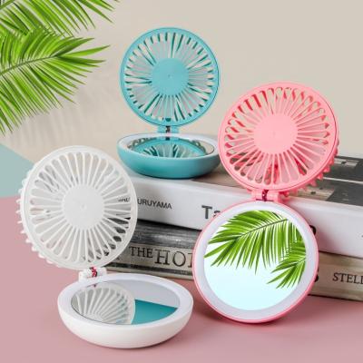 China Mobile Hand Travel USB Air Cooling LED Lighted Rechargeable Mini Fan Make Up Mirror With Light Mini Fan for sale