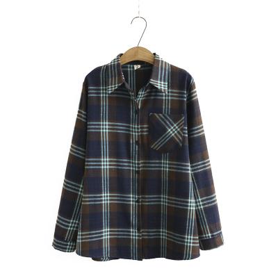 China Anti-wrinkle ladies loose long sleeve plaid plus size custom swept shirt women's casual shirts for sale