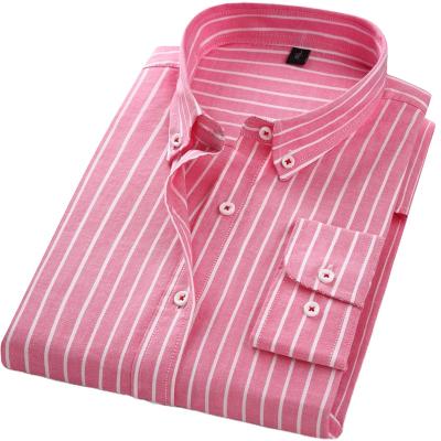 China Anti-Wrinkle Customized 100% Cotton Mens Oxford Shirts Striped Embroidery Long Sleeve Shirt Factory Wholesale for sale