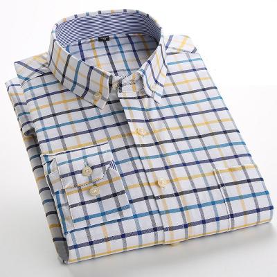 China Factory Direct Anti-wrinkle Men's 100% Cotton Plaid Shirt Oxford Solid Color Casual Long Sleeve Shirts for sale