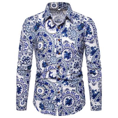 China Custom Made Men's Casual Shirt Long Sleeve Floral Factory Printed Anti-Wrinkle Shirt Wholesale Embroidery for sale